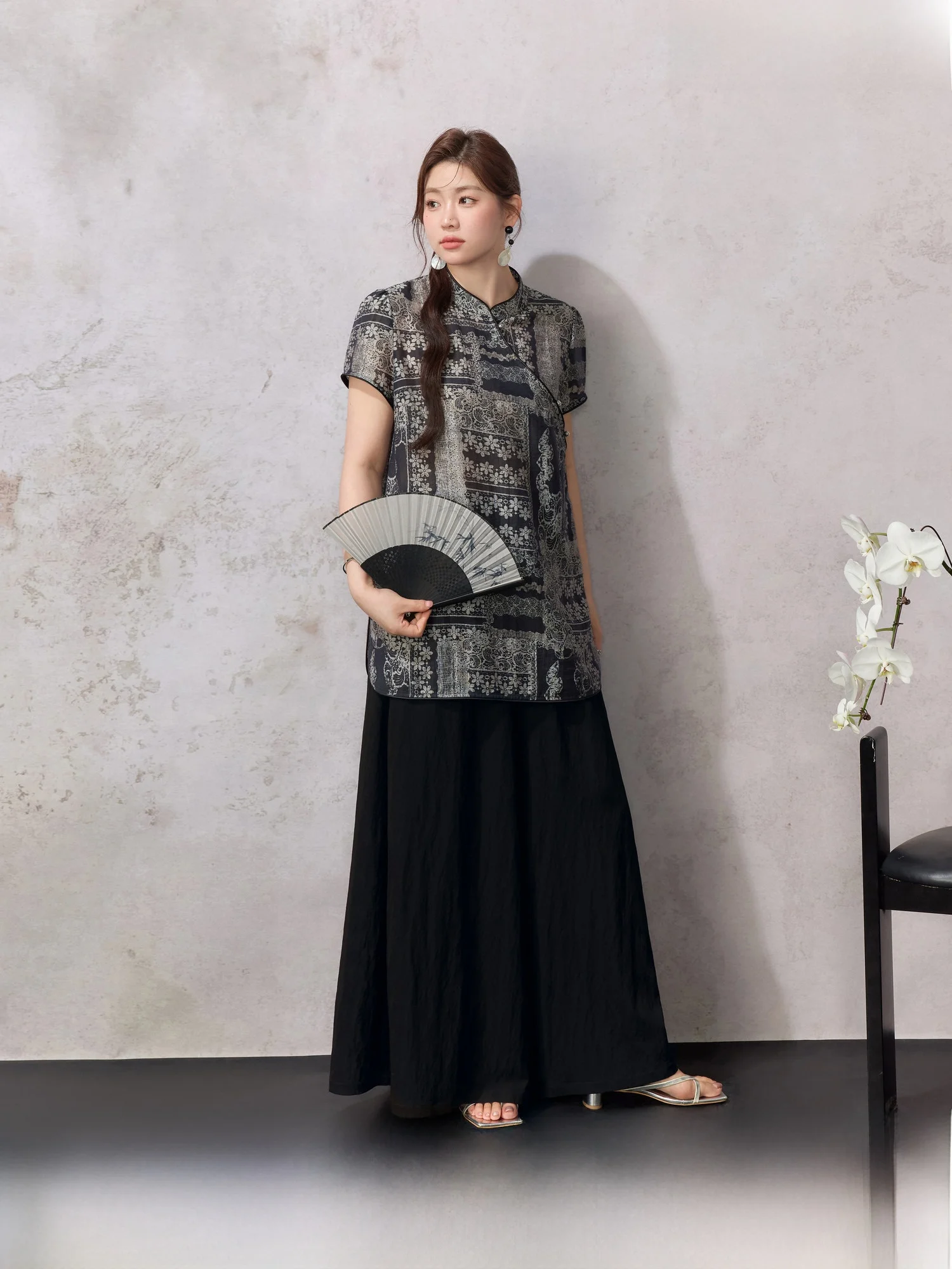 

Летний комплект из двух предметов: синий, в стиле ретро, с вырезами, свободный крой, стройнящий, для женщин, для повседневной носки и работы