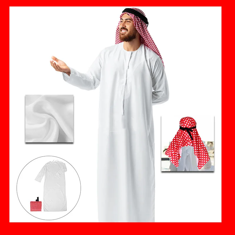 Arabic Red Turban Clothing Scarf Desert Costume for Men Dubai Cosplay Aldult for Men Ethnic Clothes Cosplay Dubai Middle East