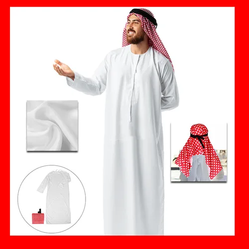 Imagen 1 del producto Ropa de turbante rojo árabe, bufanda, disfraz del desierto para hombres, Cosplay de Dubái, ropa étnica para adultos, Cosplay de Dubái de Oriente Medio