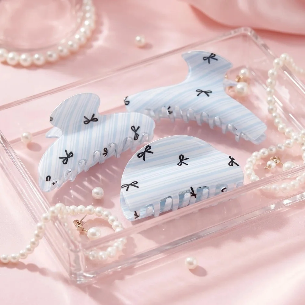

3 Designs Blue Stripe Bows Hair Claw Clips Women Girls Headwear Sweat Resin Large Shark Barrette Hair Grip Accessories Gift