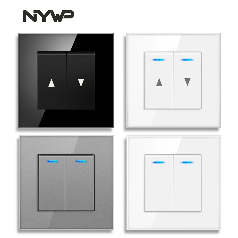 NYWP-Electric Curtain Switch, Lifting Equipment, Crystal Clear Glass Panel Black/White/Gray/ Reset Switch