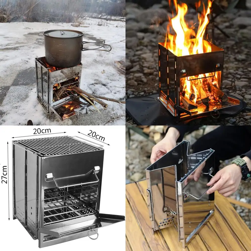 Estufa y parrilla de campamento plegables compactos: hoguera portátil de leña para aventuras al aire libre (mediano)