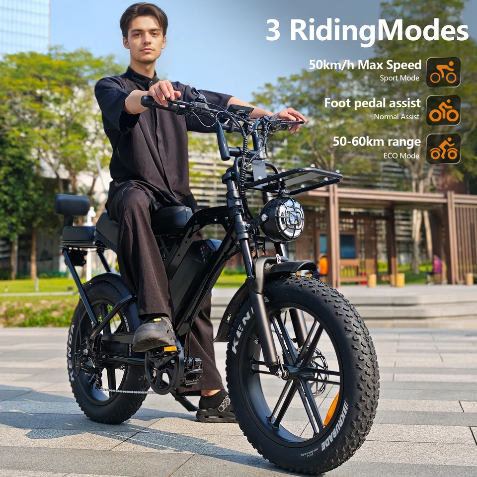 X80Pro Adult Electric Bike, Urban City E-Bike | 48V/15Ah Battery, 1000W Motor, 50-60KM Range | 20-inch Fat Tires, 7-Speed ​​Gear, Front and Rear Suspension, Hydraulic Disc Brakes | Suitable for Mountain, Snow, and Beach Rides | All-Terrain Off-Road E-Bike image 4