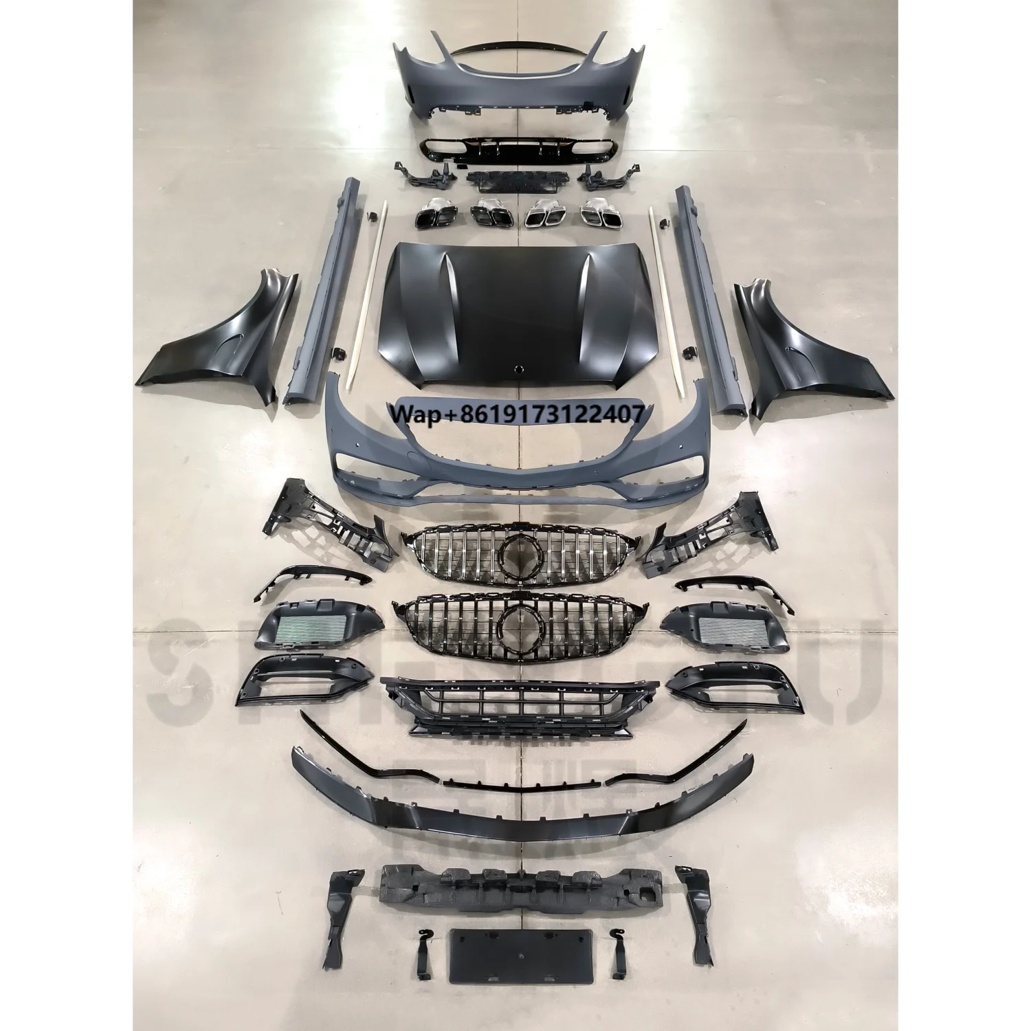 

Car Body Kit for W205 Upgrade to AMG Style Bumpers Grille Hood Fender Rear Diffuser Side Skirts Tailpipes