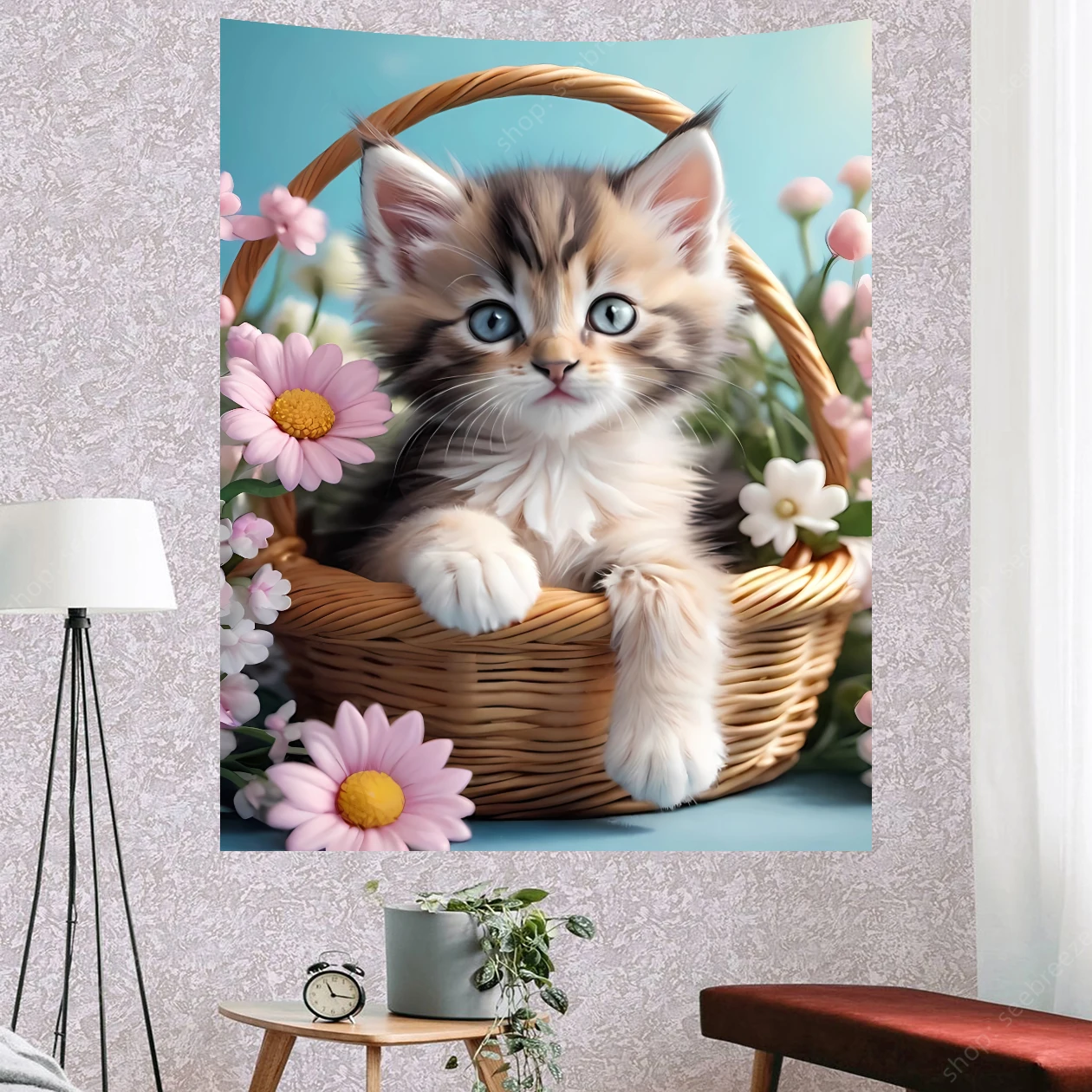 Cute Cats Tapestry Butterfly Flower Tapestry Wall Hanging for Aesthetic Bedroom Living Room Decor Kawaii Room Wall Funny Decor