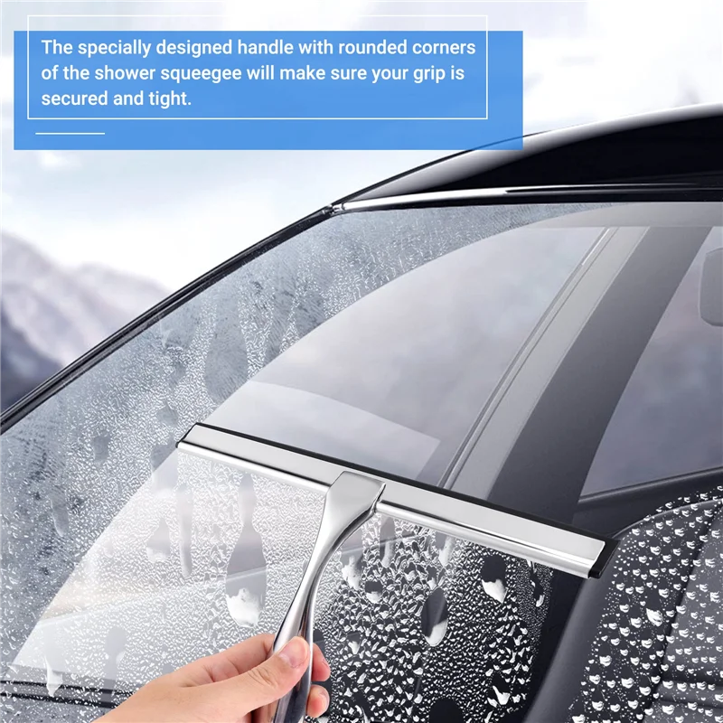Premium Stainless Steel Squeegee For Shower Doors, Bathroom, Window And Car Glass, All-Purpose Cleaning Glass Wiper-A21R