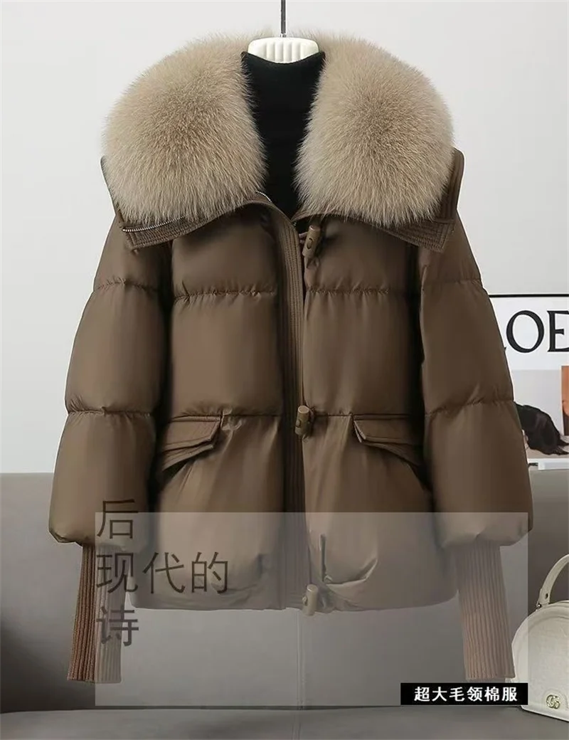Winter New 2025 Down Cotton Jacket Short Parka Coat Western Korean Version Loose Cotton Jacket Big Fur Collar Thick Overcoat