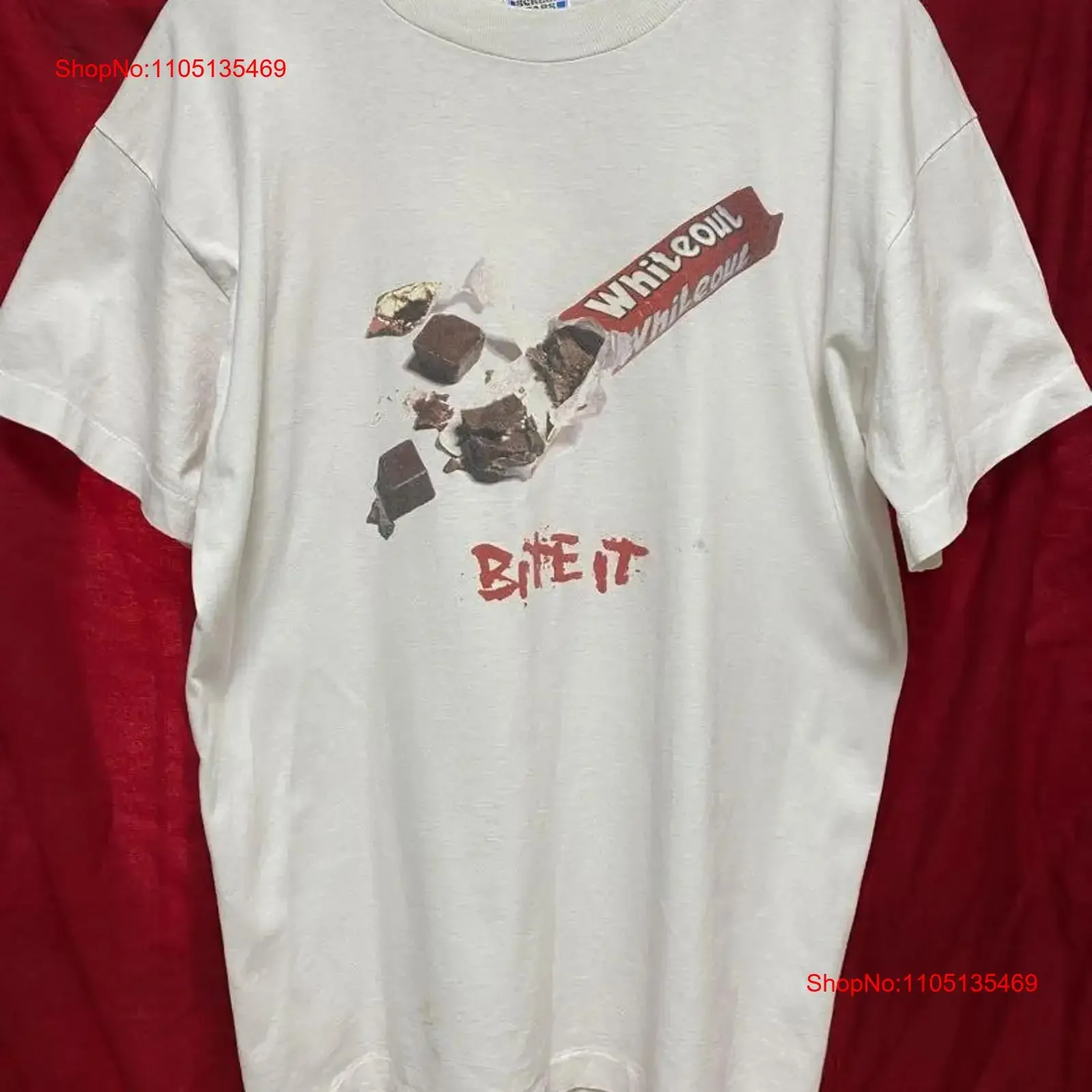 Whiteout Vintage camiseta Bite It Chocolate vintage lavado suave homme gráfico transpirable Casual cómodo