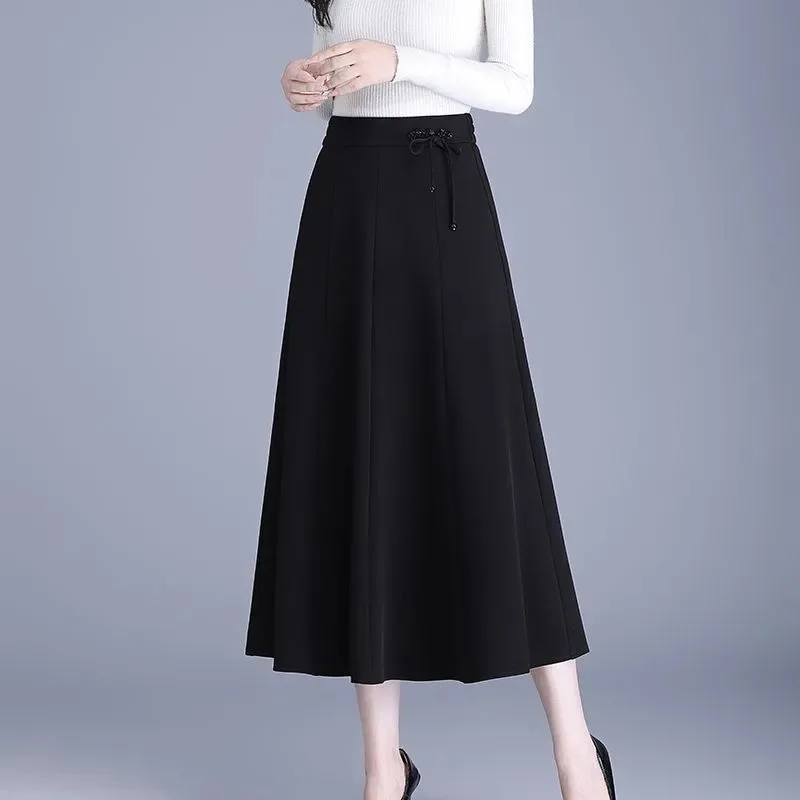 

New Chinese Style A-line Skirt High Waist Simple Spring Autumn New Mid-length Skirt Commuter Fashion Drapey Skirt