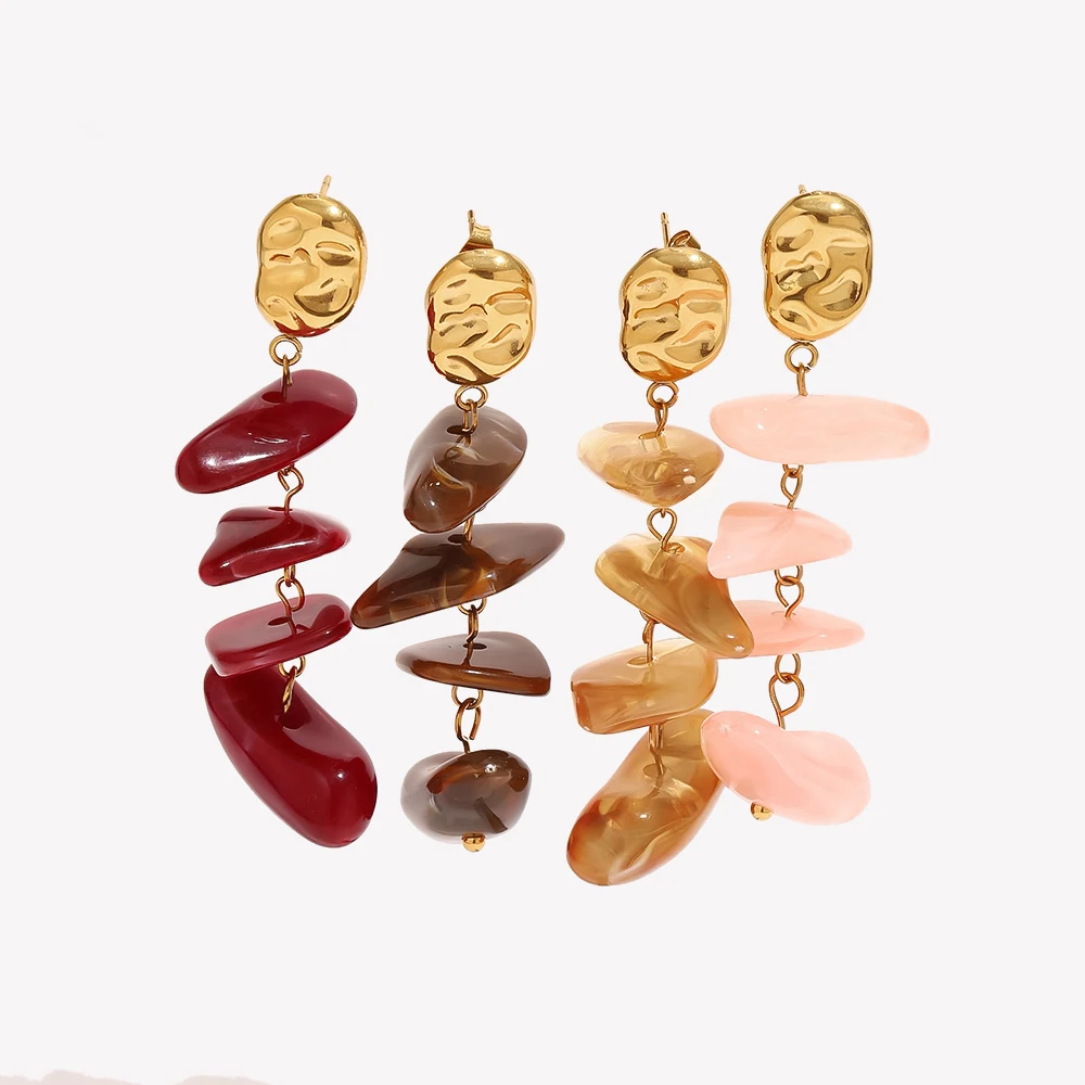 E.B.belle Colorful Resin Irregular Smooth Long Stud Earring Stainless Steel Earrings For Women Fashion Beach Vacation Jewelry