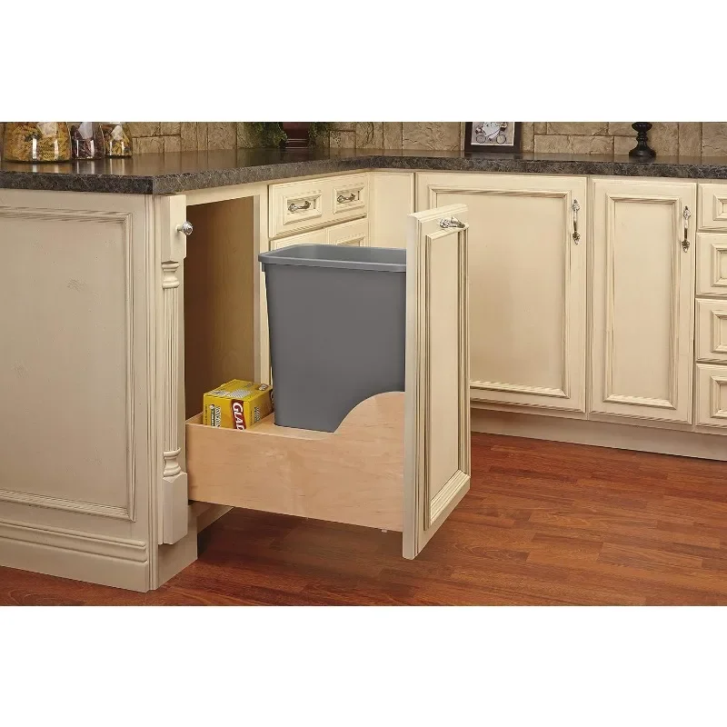 Pullout Trash Can for Kitchen Cabinet 50 Quart 12.5 Gallon Bottom Mount Rear Storage, Undermount Soft-Close Slides