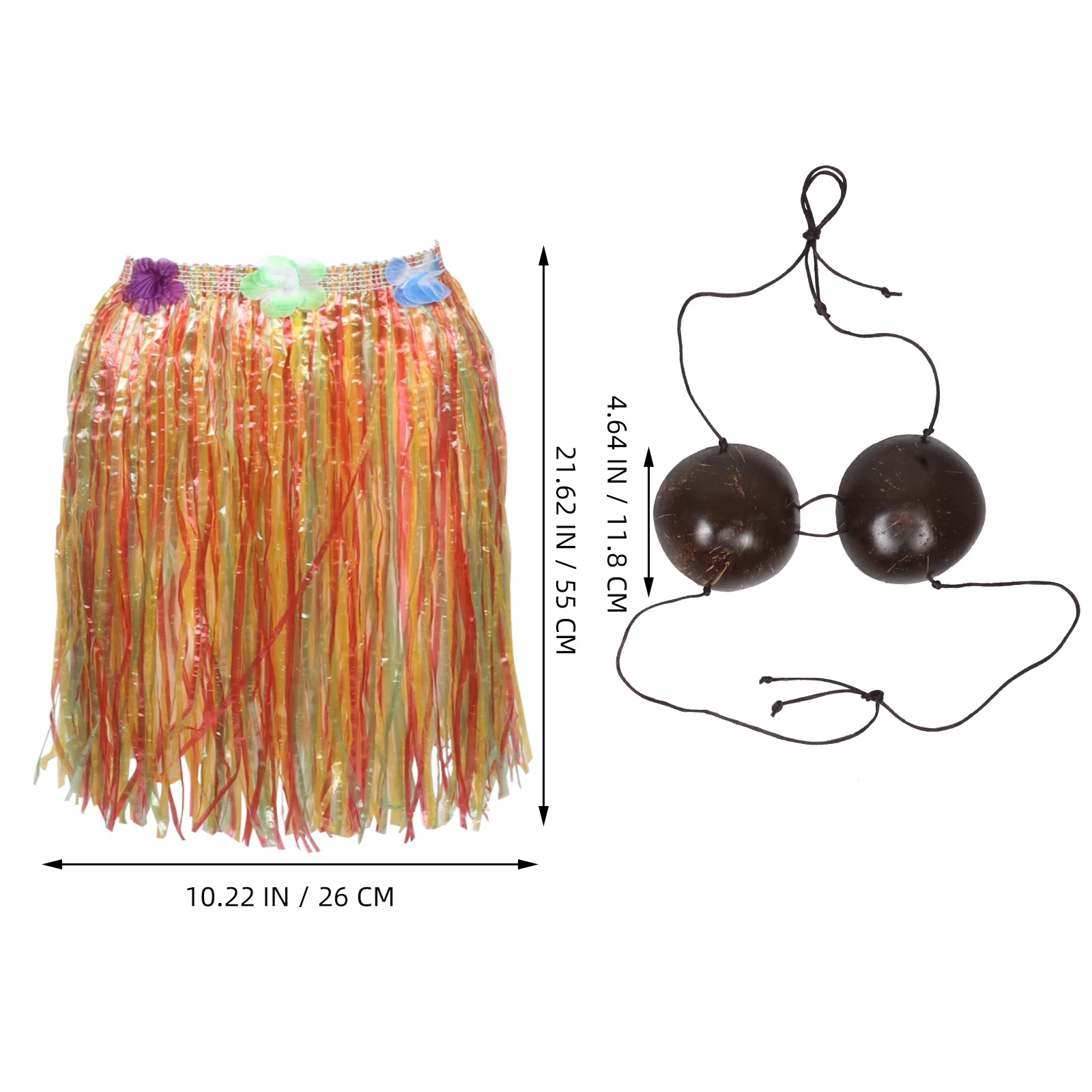 Sutiã de coco havaiano grama saia conjunto tropical luau festa dança lei outfit verão praia traje havaiano roupas para mulher