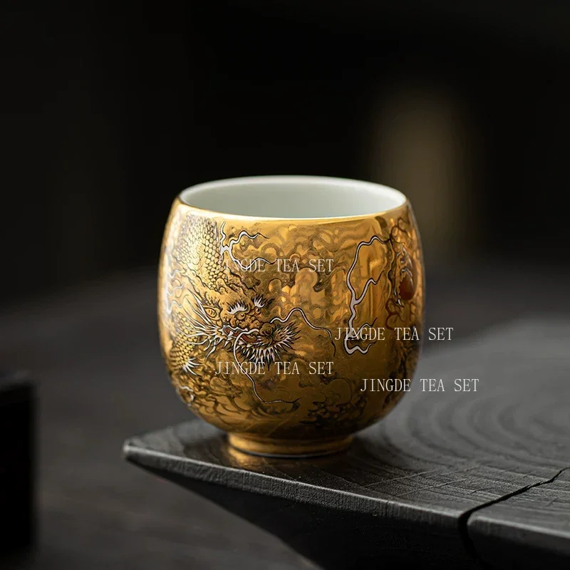 80ml Golden Dragon Tea Cup Chinese Dragon Gilt Tea Cup Creative Chinese Kung Fu Tea Set Master's Cup Drinking Utensils