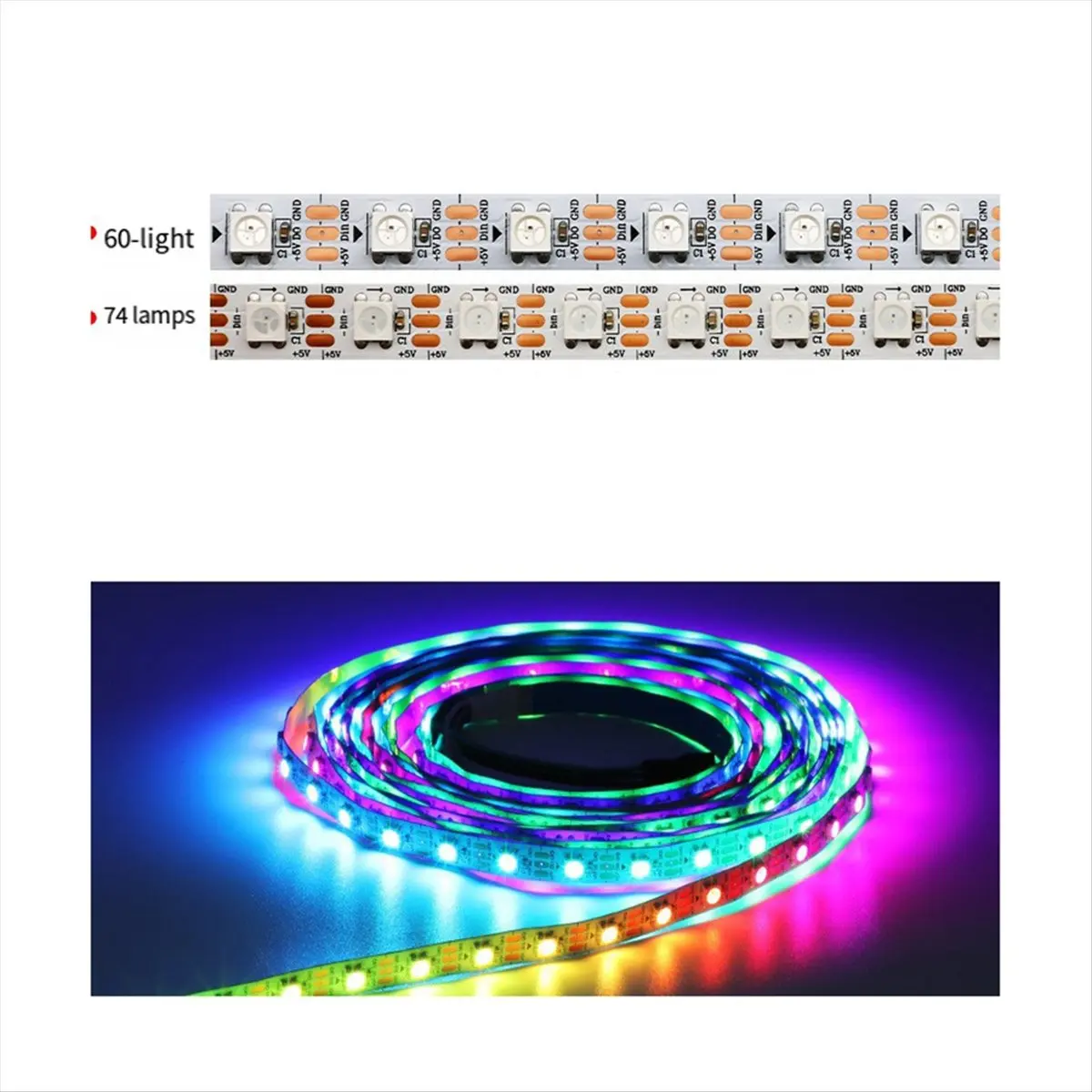 【Hot Shown】5m WS2812B LED Strip 5V 74 Pixel LEDs/M Individually Addressable IP20 Waterproof Flexible Tape Lamp Bar