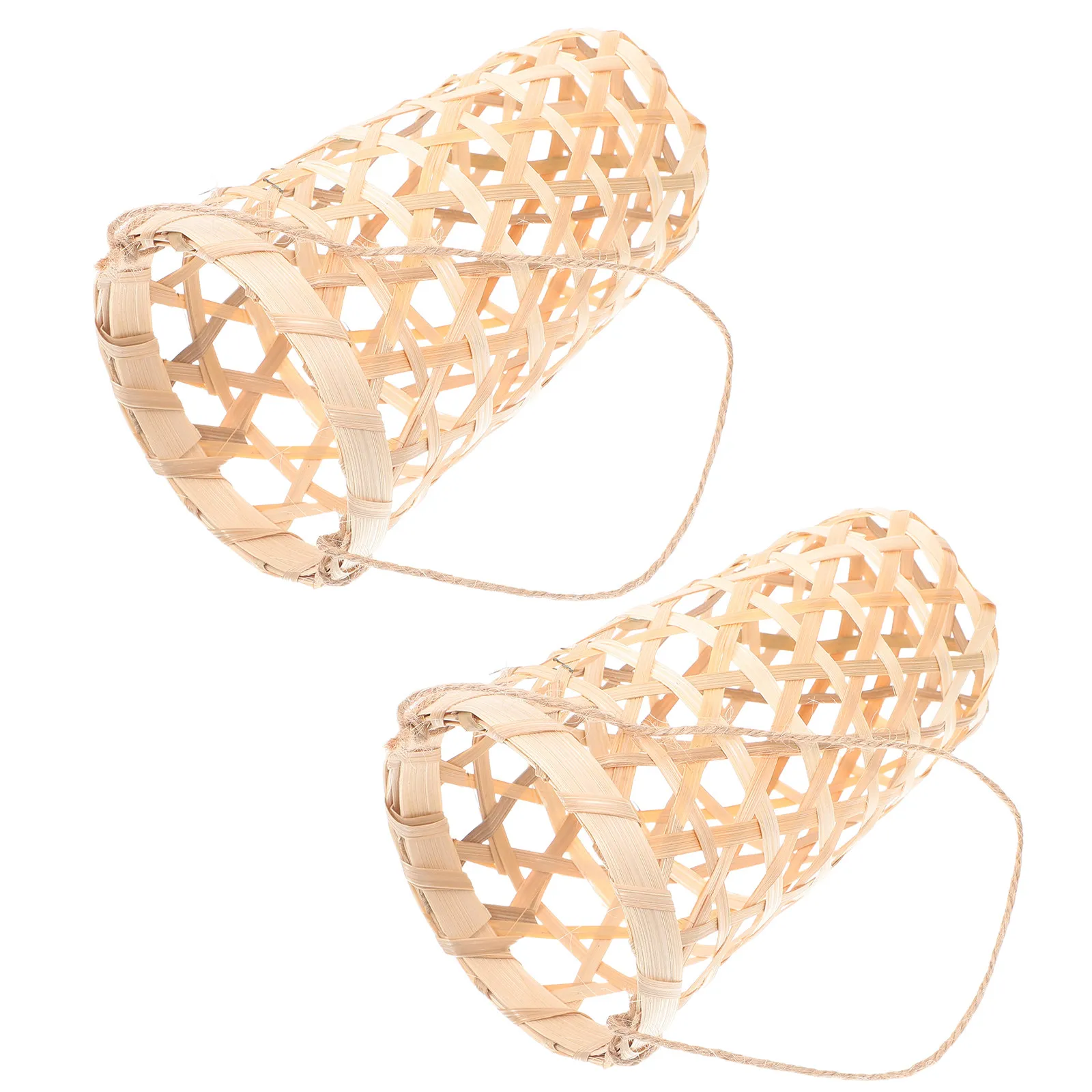 2Pcs Wall Mounted Bamboo Hanging Basket Handwoven Finish Flower Planter for Dried Grasses Indoor Outdoor Balcony