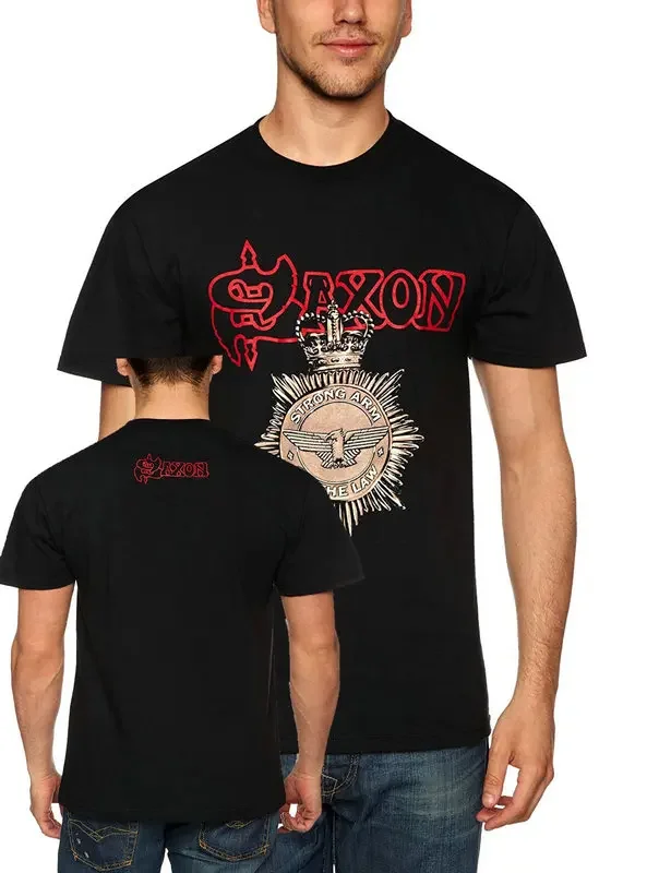 Hot Selling 100% Cotton Tee Shirts Premium Men Saxon Strong Arm Of The Law Mens T-Shirt O-Neck Short-Sleeve Tee Shirts