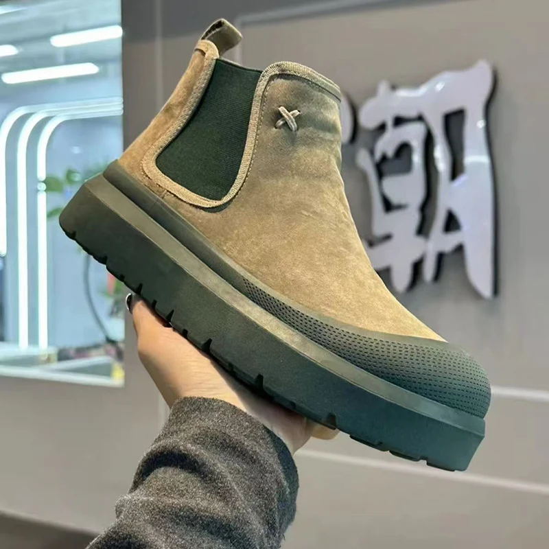 

Winter Men Cow Suede Snow Boots for Fashion Handmade Casual Shoes with Waterproof Non-slip Ankle Boots Outdoor Cotton Boots