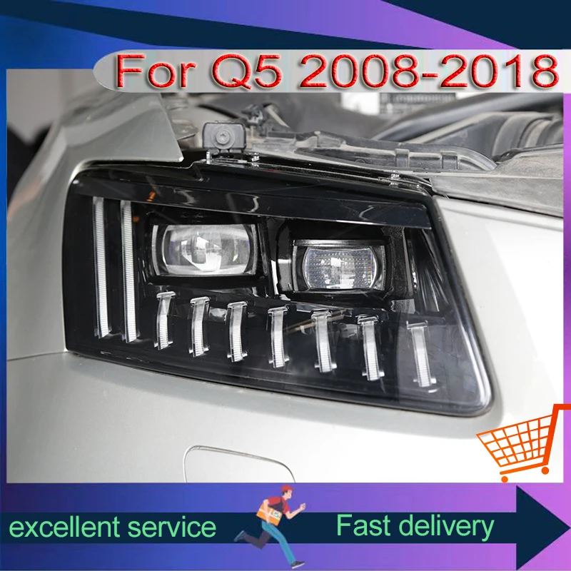 Auto Headlight Suitable For Audi Q5 Front Lamp Assembly 2008-2018 Modified LED Lens Horse Race DRL Dynamic Turn Signal Car Light