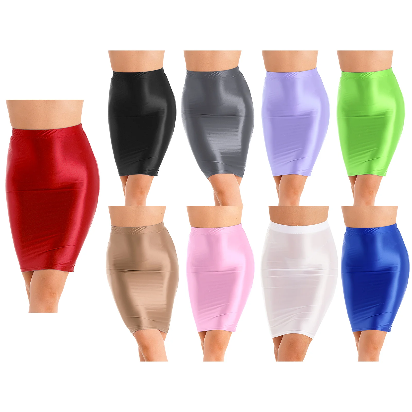 Women\'s Glossy Sexy Mini Skirt High Waist Pencil Stretchy Slim Bodycon Skirts for Club Party Pole Dancing Performance Costume