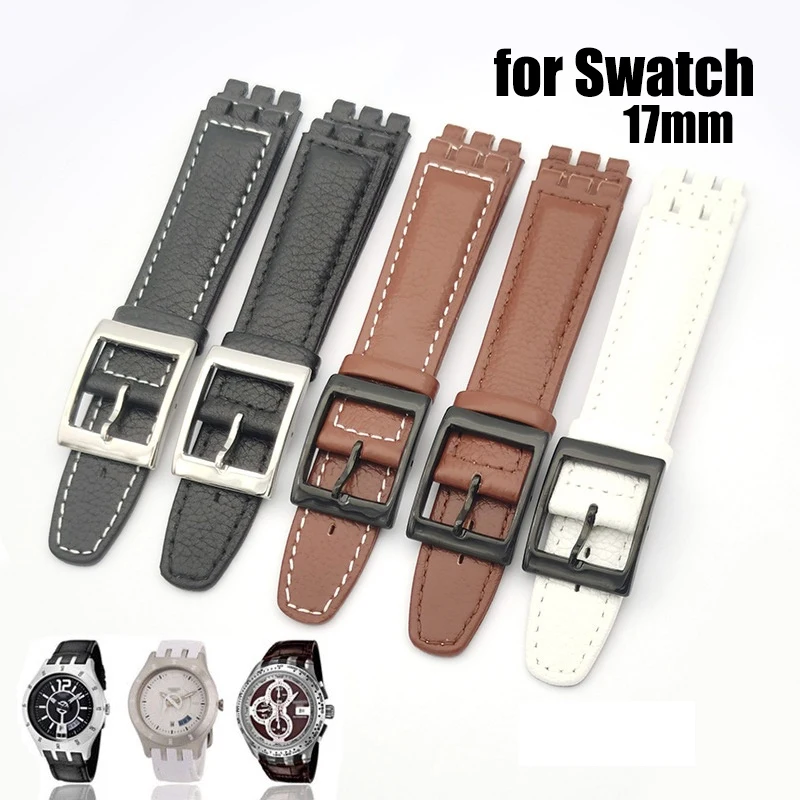 

High Quality Genuine Leather for Swatch 17mm Watch Strap Pin Buckle Calfskin Leather Watchband Wrist Belt Watch Accessories