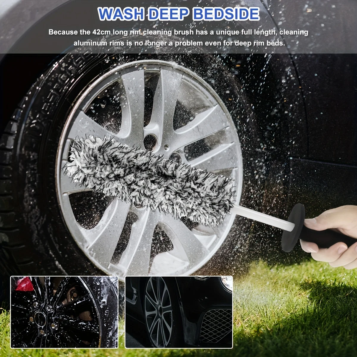 Car Wheel Cleaning Brush Rim Brush 41.91 Cm Non-Slip Handle Wheel And Rim Detailing Brush Auto Care For Car Motorcycle Bicycle