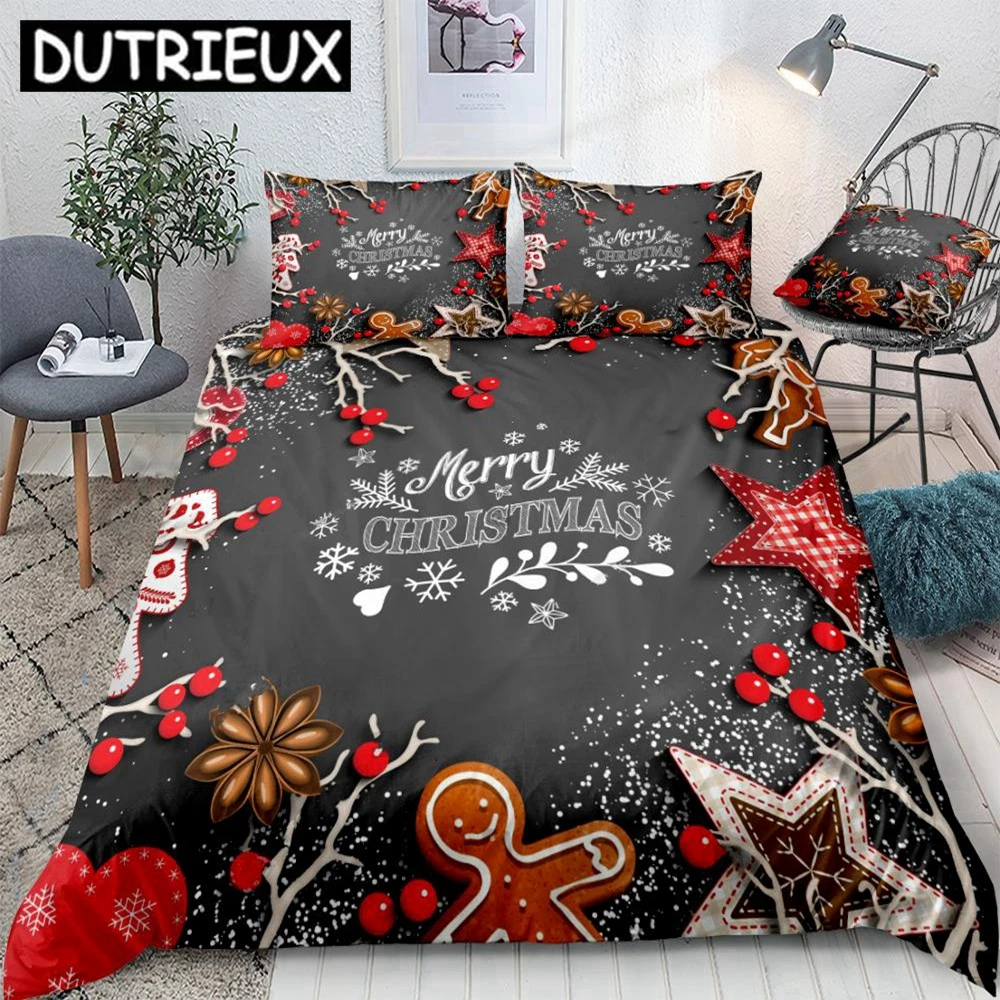 

3 Pieces Christmas Duvet Cover Set Snowflakes Stars Bedding Kids Boys Girls Microfiber Quilt Cover Red Home Textiles Dropship