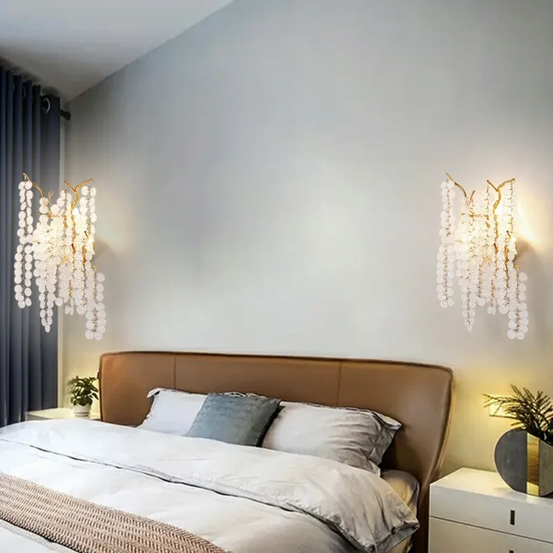 

Bedside lamp Bedroom wall lamp Post-modern light luxury creative branches Crystal Internet celebrity 2021 new living room backgr