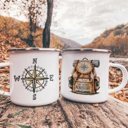 Time for New Adventure Printed Camper Mugs Camping Enamel Mug Campfire Party Beer Juice Cup Mountain Handle Cups Gift for Camper