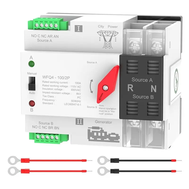 

Автоматический переключатель питания A84X-Dual Power, 100А, AC110V, 2P, для дома, автофургона, общественных объектов, для генератора, монтаж на DIN-рейку