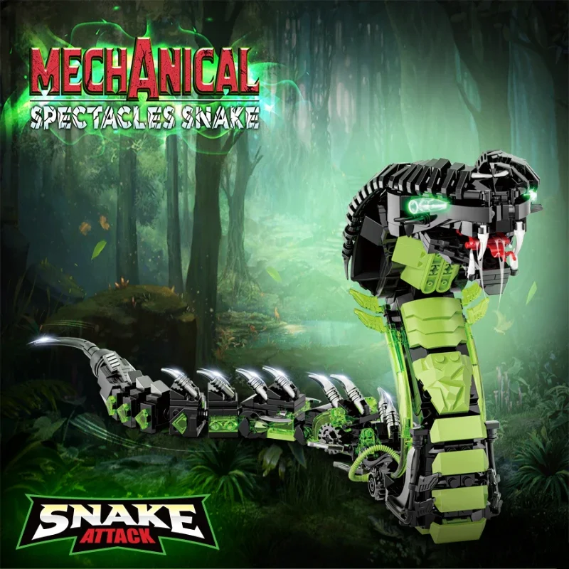 2025 Mechanische Glow in Dark Cobra Dier Bouwstenen Technische MOC Assemblage Model Verjaardag Kerstcadeaus voor Kinderen 689 STKS