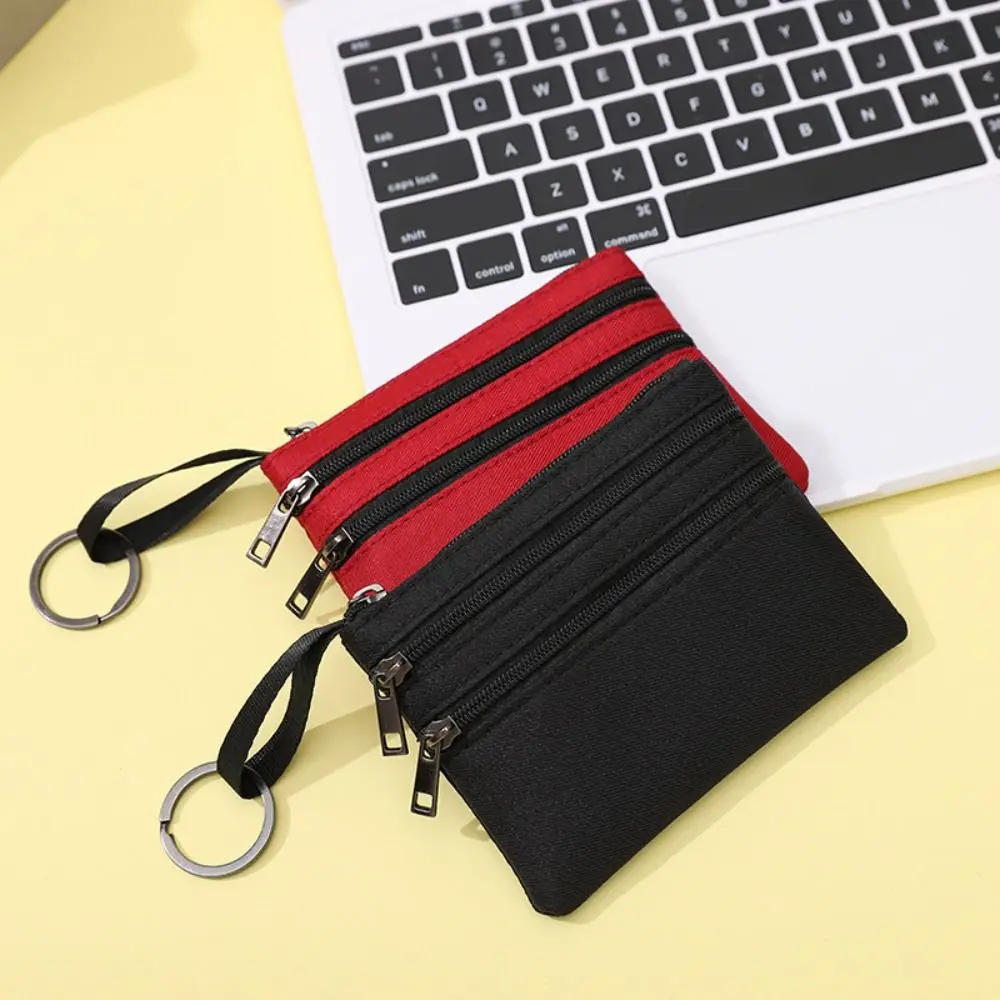 Fashion Canvas Wallet Purse Pouch Bag Short Wallet Zippers Coin Bag Mini Purse Card Holder 3-layer Fabric Coin Purse