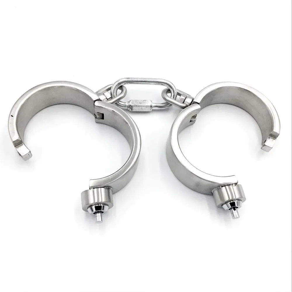 Heavy Stainless Steel Press Lock Wrist Handcuffs Ankle Cuffs Neck Collar Choker Shackles Bondage Adult Games Sex Toys for Couple