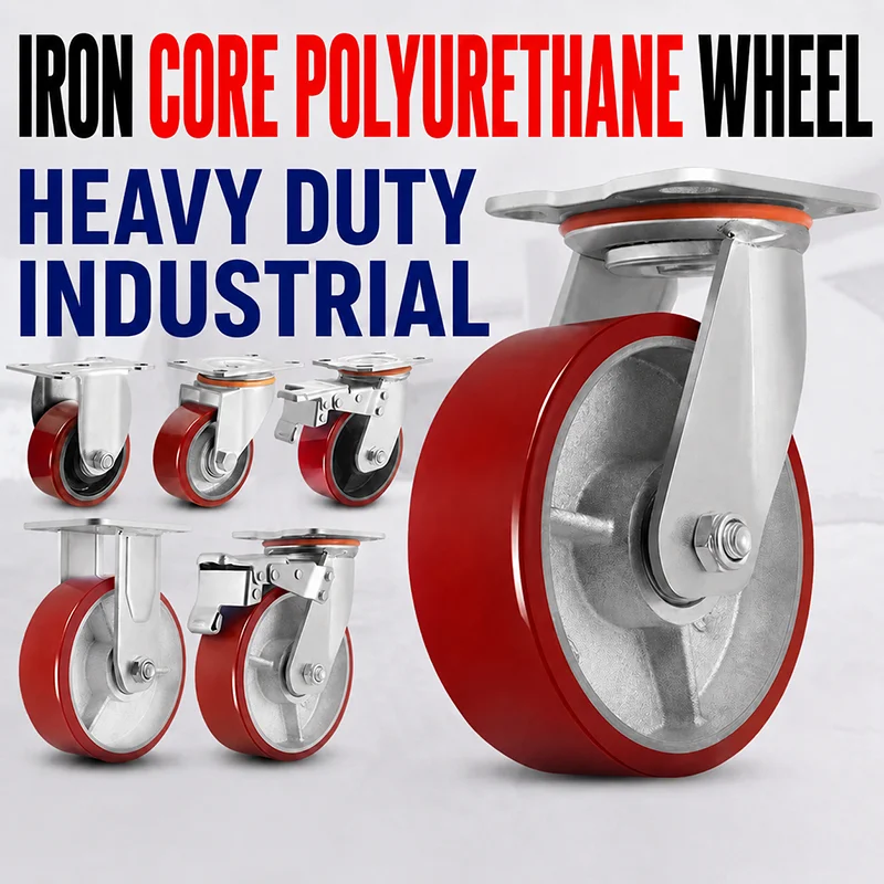 Heavy Duty Industrial Caster Wheels 3/4/5/6/8 Inch PU Iron Core Fixed Swivel Brake Casters for Cart Workbench Rack