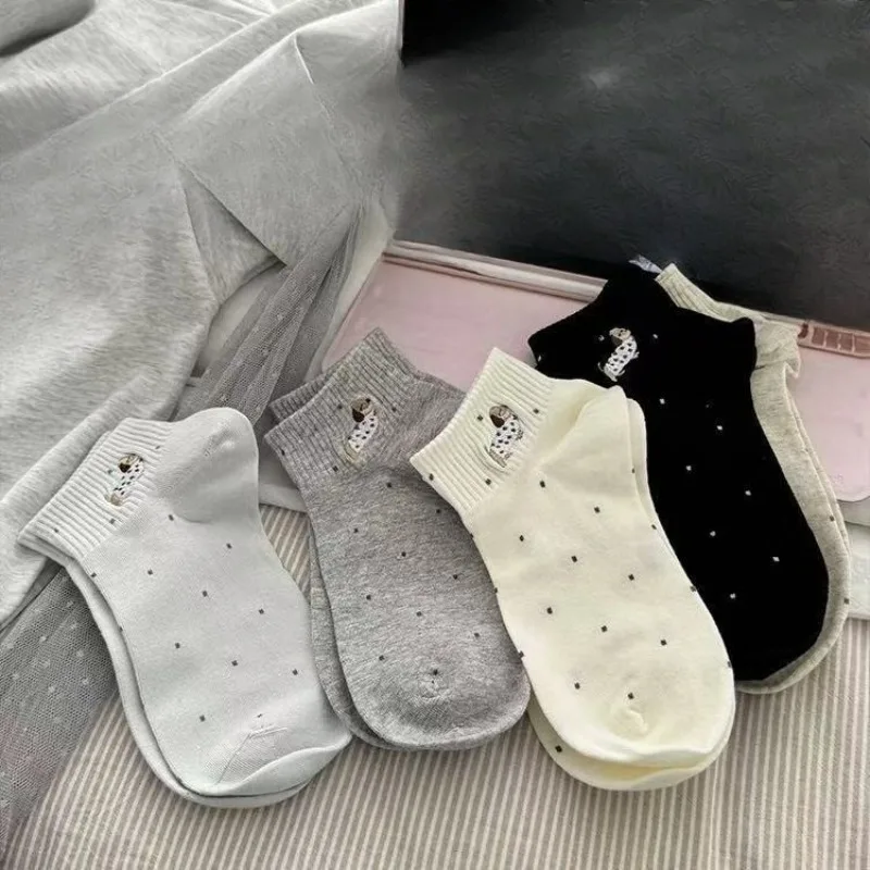 

1/5 pairs Spring summer solid color cute socks breathable sweat absorbing short tube socks fashionable cartoon women's socks