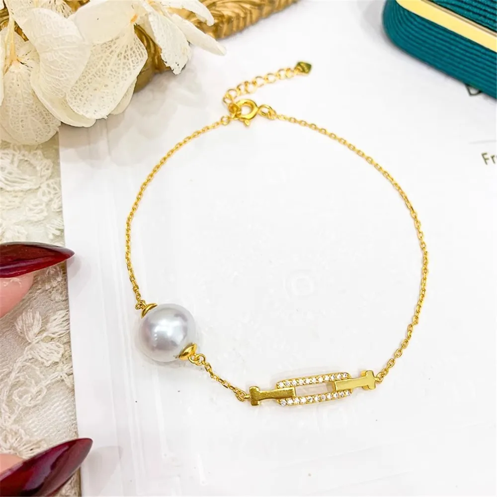 

DIY Pearl Accessories S925 Pure Silver Bracelet Empty Holder Fashion Jade Bracelet Holder Fit 7-10mm Round Elliptical Beads S050