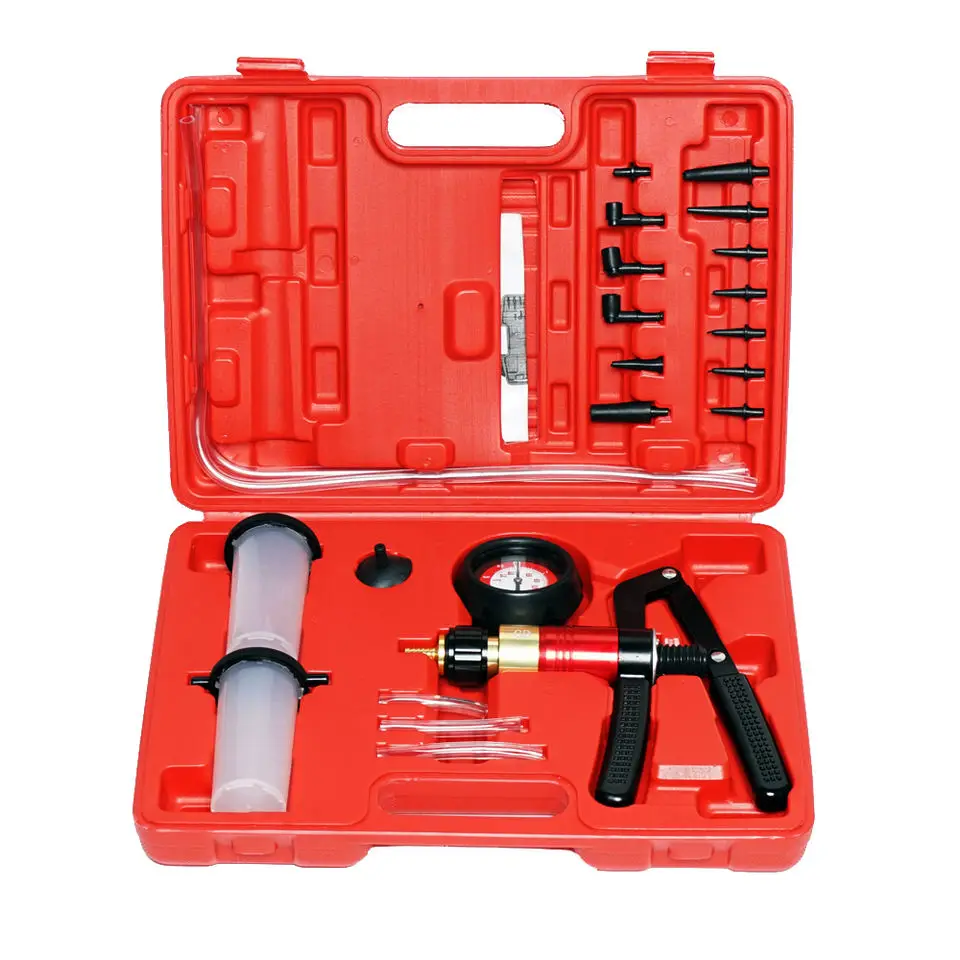 21PCS Hand Held Vacuum Pistol Pump Tester Kit Brake Fluid Bleeder Bleeding Kit for Motorcycle Car Truck
