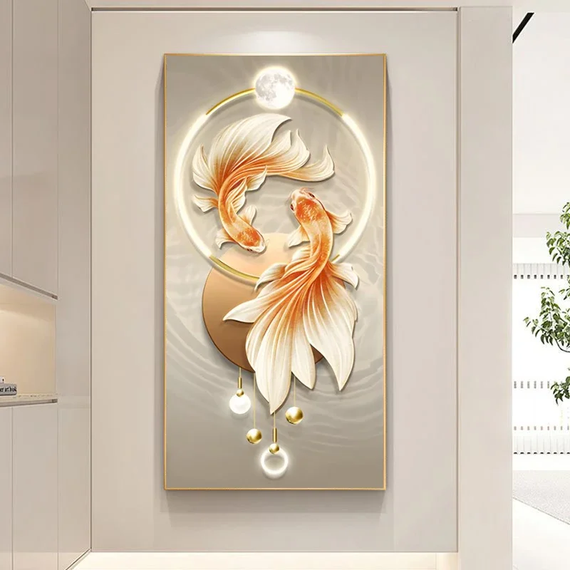 Modern Luxury Koi Carp Decorative Painting, Advanced Sense, Living Room, Corridor Wall Art, Canvas Painting, Home Decor