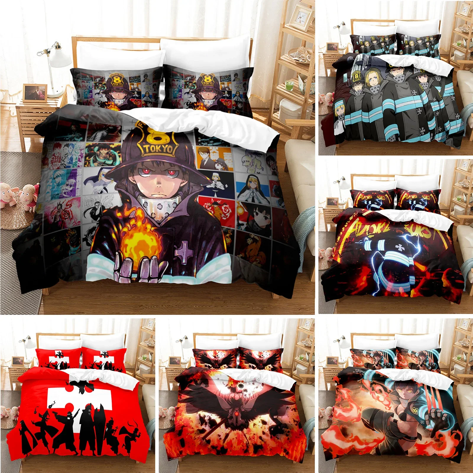 

Fire Force Bedding Set Quilt Cover Twin Full Queen King Size With Pillowcases Anime Bed Set Aldult Kid Bedroom Decor Gift