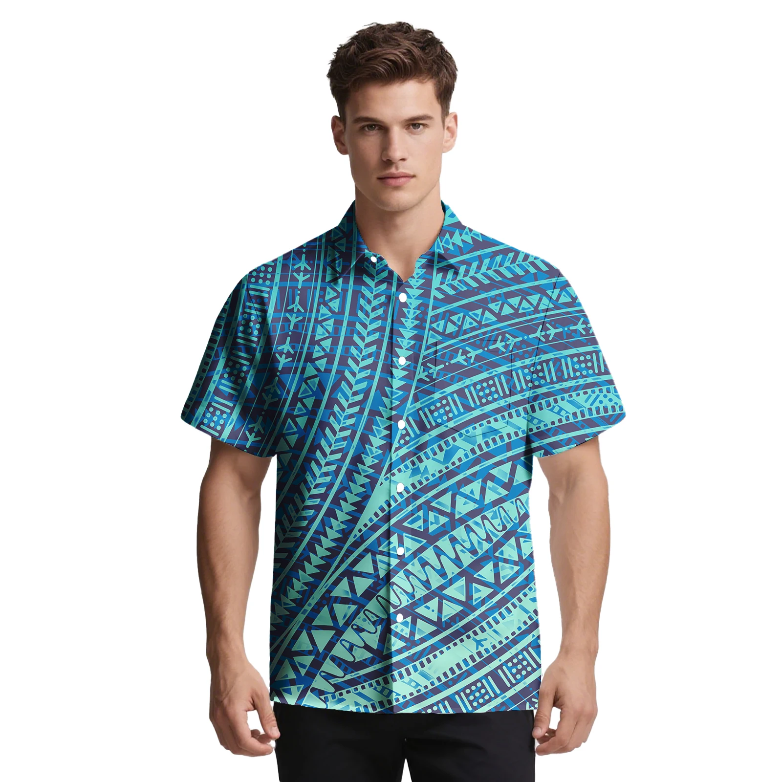 ساموا القبلية نمط شعار مخصص الملابس تابا العرقية تصميم مريح الرجال قميص البولينيزية زر قميص هاواي ألوها الرجال قميص #6