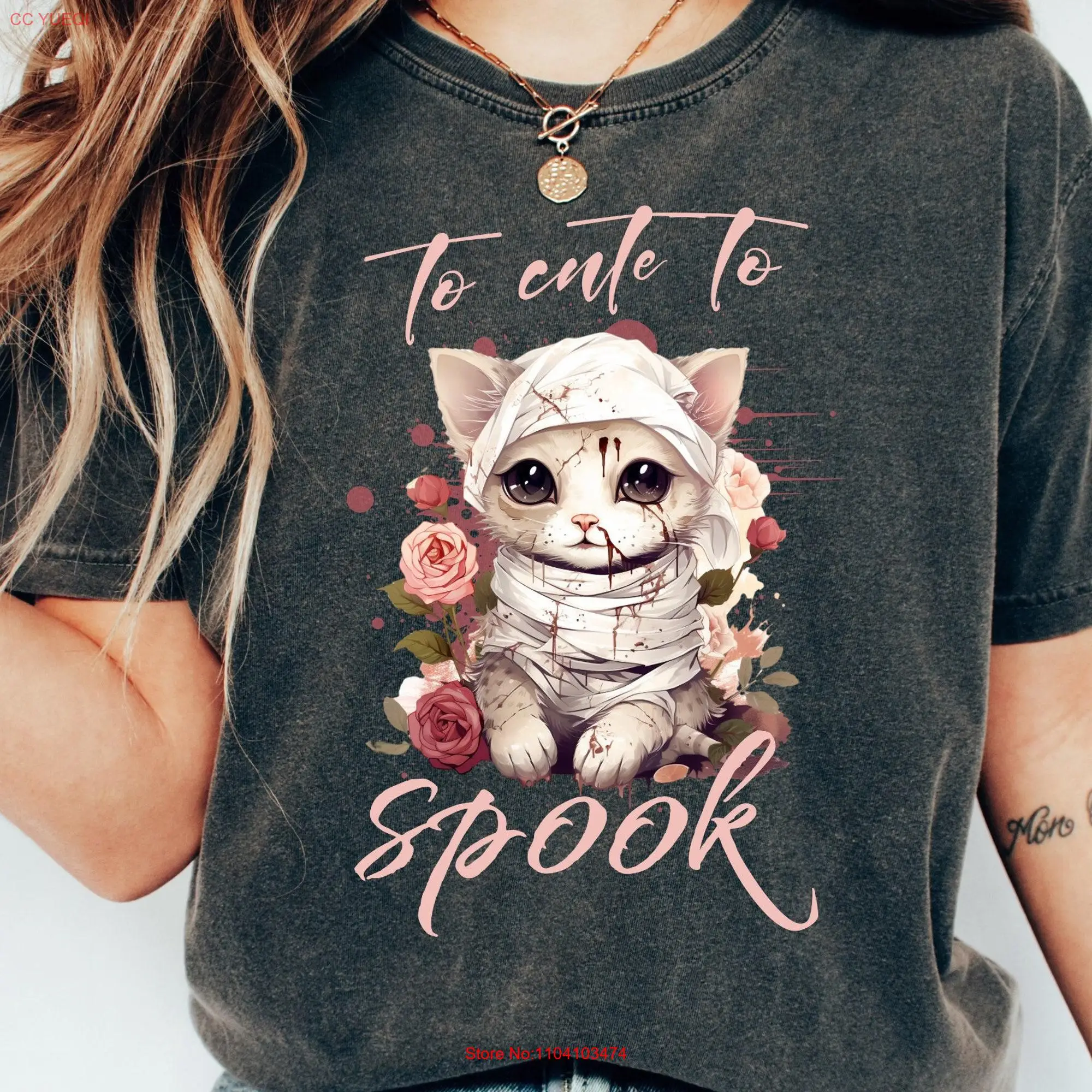 Mummy Cat Halloween T Shirt Too Cute To Spook s For Spooky long or short sleeves