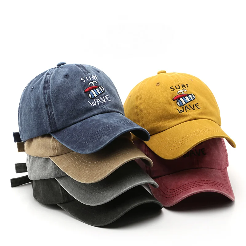 

New Women's Cap European and American Fashion Washed Cotton Baseball Cap SURF WAVE Street Sunscreen Hat for Young Men and Women
