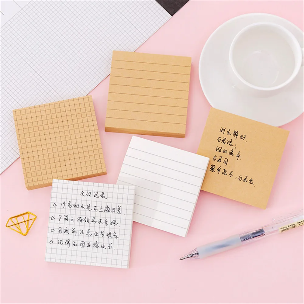 Portable 80 Sheets Simple Blank Grid Sticky Note Memo Pad for Making Notes Planning Notepad Stationary Office School Supplies