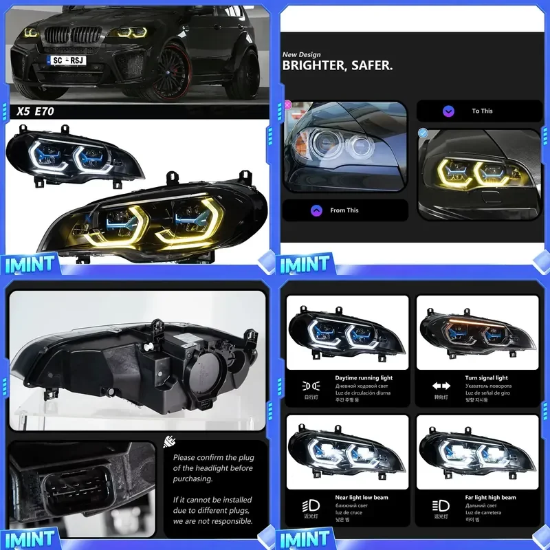 Suitable for 07-13 X5 E70 Headlight Assembly Modified Two-color Spoon Golden Eye Headlight Assembly