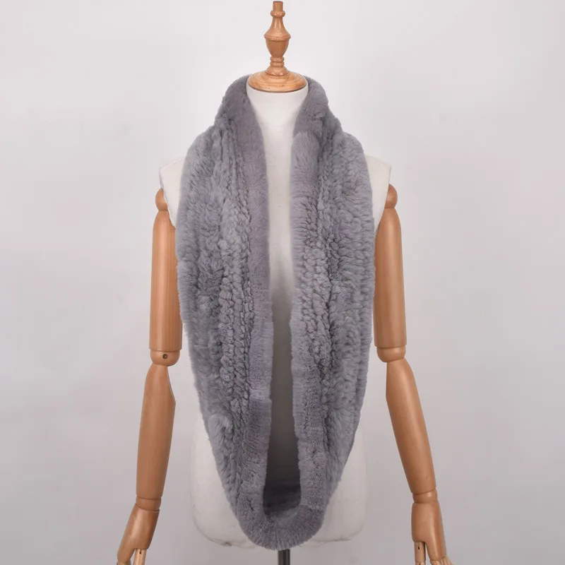 JY FUR* Women Infinity fur scarf Circle long rabbit fur scarf winter warm street fashion rex rabbit fur scarf