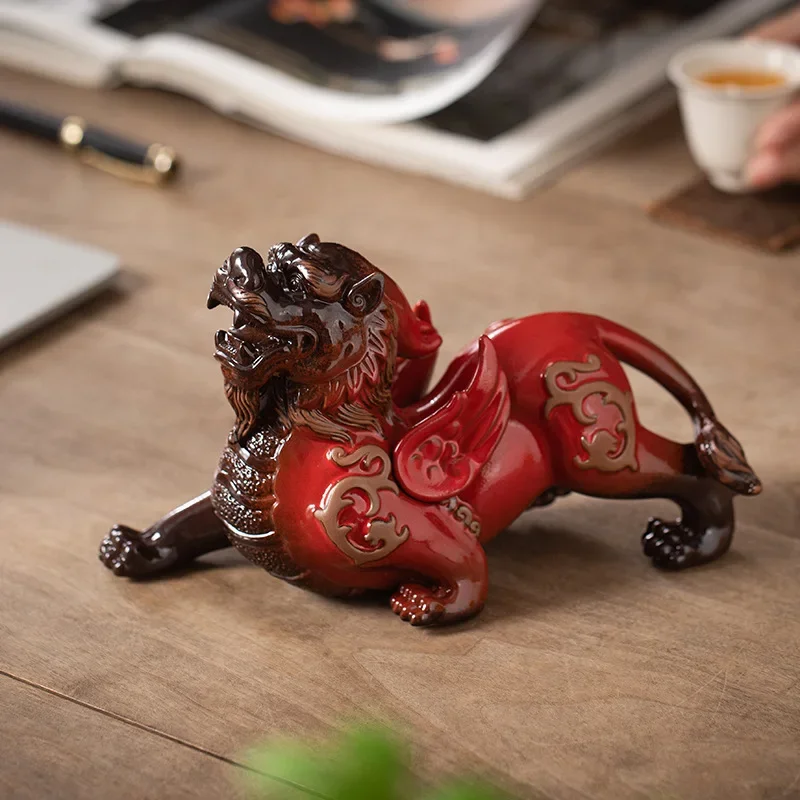 Ceramic Fortune-telling Pixiu Ornaments A Pair of Home Living Room Entrance Qilin Crafts Office Desktop Opening Gifts