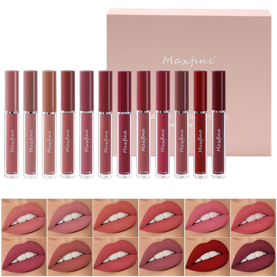 Matte Lip Gloss Set 6 cores batom liso e duradouro Display Lip Gloss impermeável hidratante batom Holiday Gift Box Set