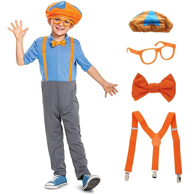 

English Programs Educational Blippiing Disguise Engineer Teacher Cosplay Costume Jumpsuits Kids Halloween Carnival Party Clothes