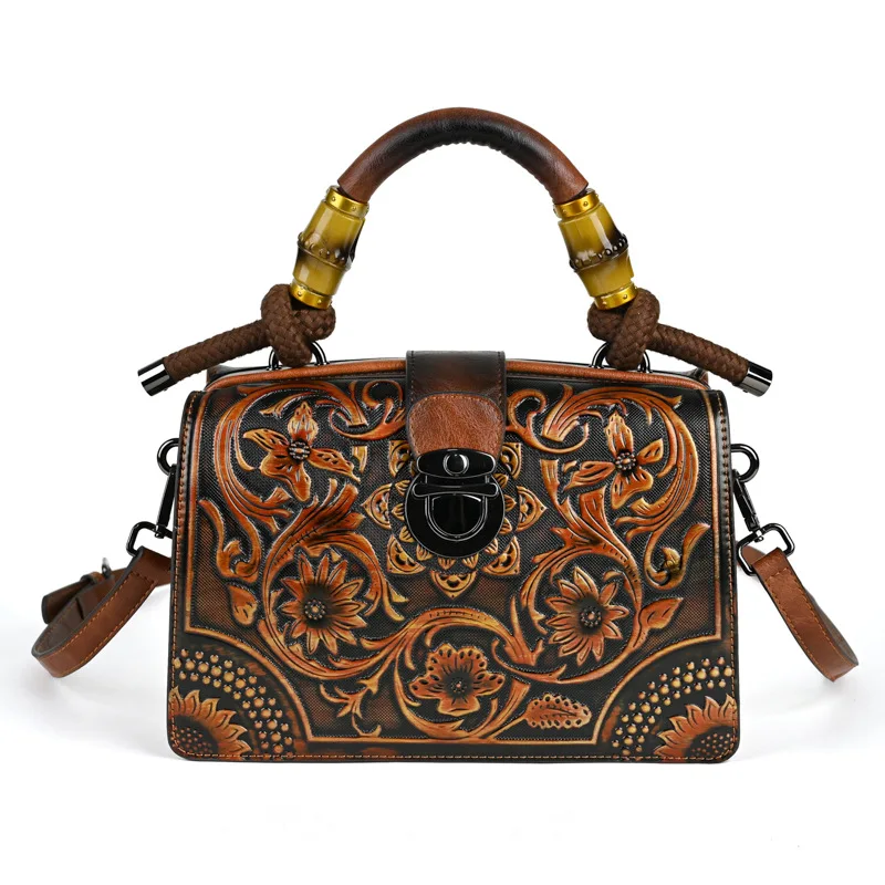 3D Floral Ladies Tote Bag Vintage Women Leather Handbags Retro Fashion Ladies Shoulder or Crossbody Bags