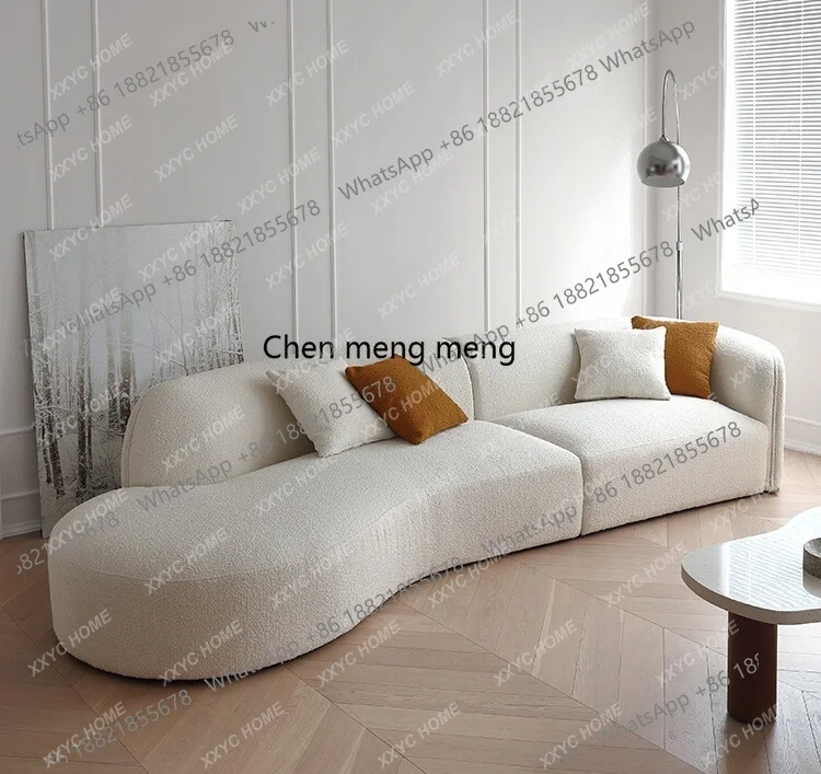 Curved sofa lamb wool granular fabric sofa beige beauty salon casual sofa