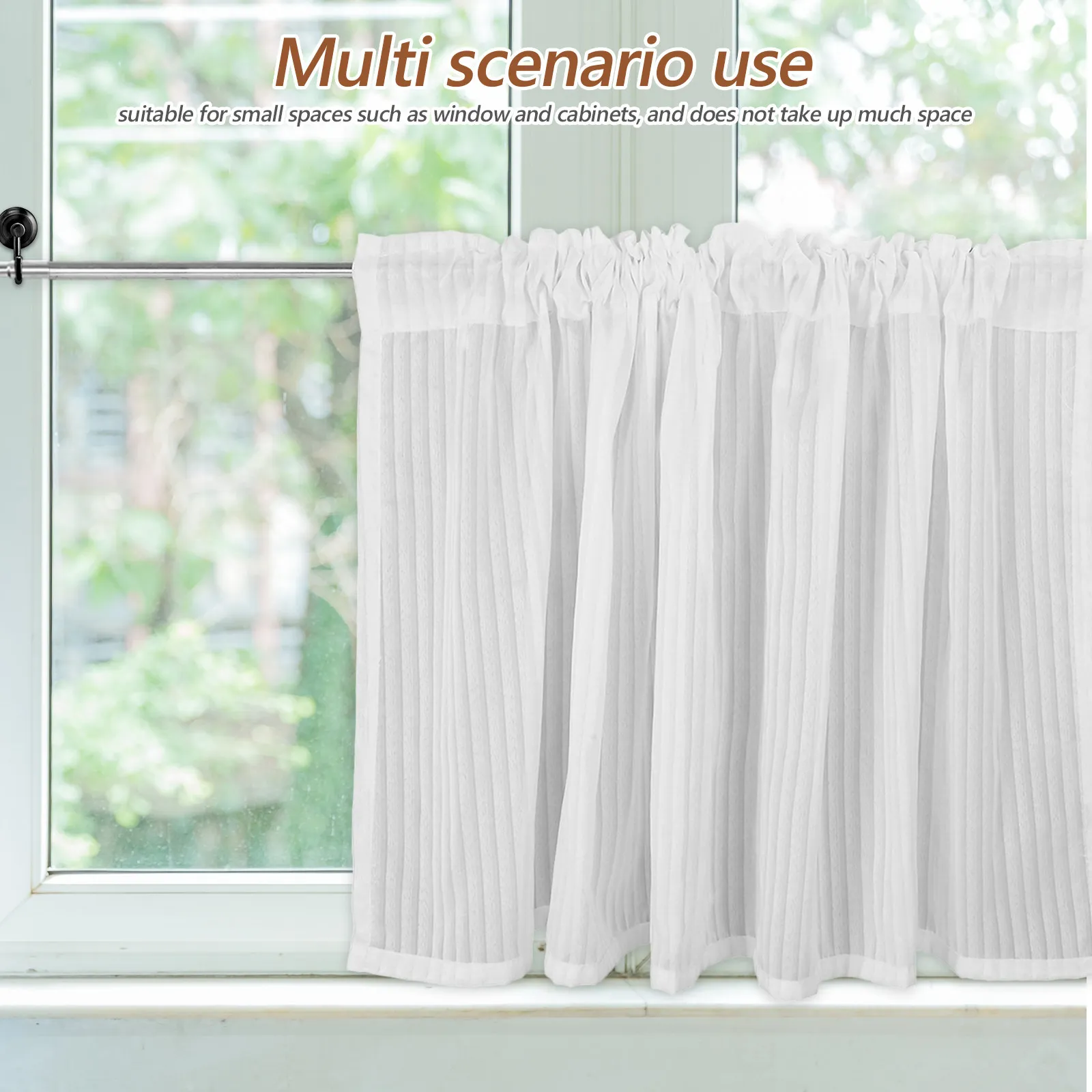 Short Sheer Cafe Curtain Minimalist Solid Color 150x60cm Privacy for Kitchen Cabinets Under Sink Window Short Cabinet Curtains